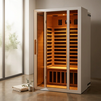 2 Person Extendable FAR Infrared Sauna for Home, Hemlock Wood Low EMF 6 Carbon Heaters Indoor Saunas with LED Lights, Bluetooth Speaker, Digital Control Panel, and Seating Bench — Studio Shot