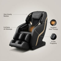 Massage Chair Designed for Full Body Relaxation, Zero Gravity Recline, 5 Auto Programs, Heat Therapy — infographic