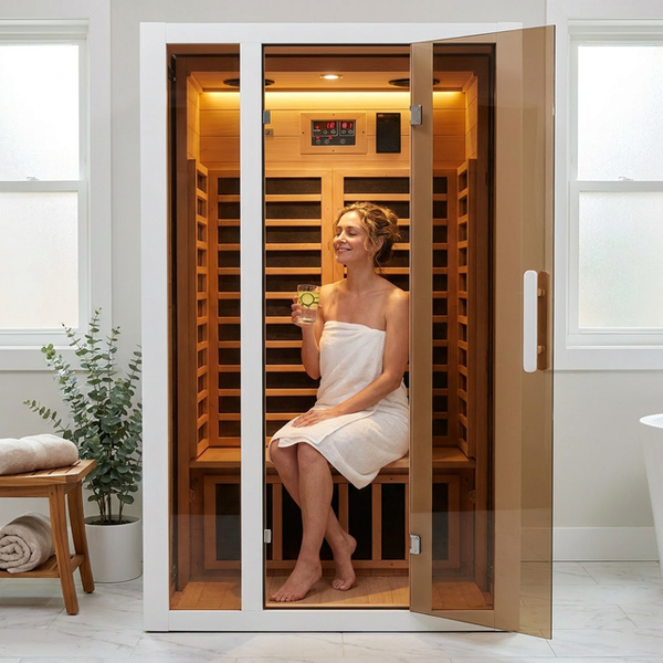 Home Infrared Sauna Built for Daily Wellness, 2-Person Capacity, Hemlock Wood, 6 Carbon Heaters, Low EMF