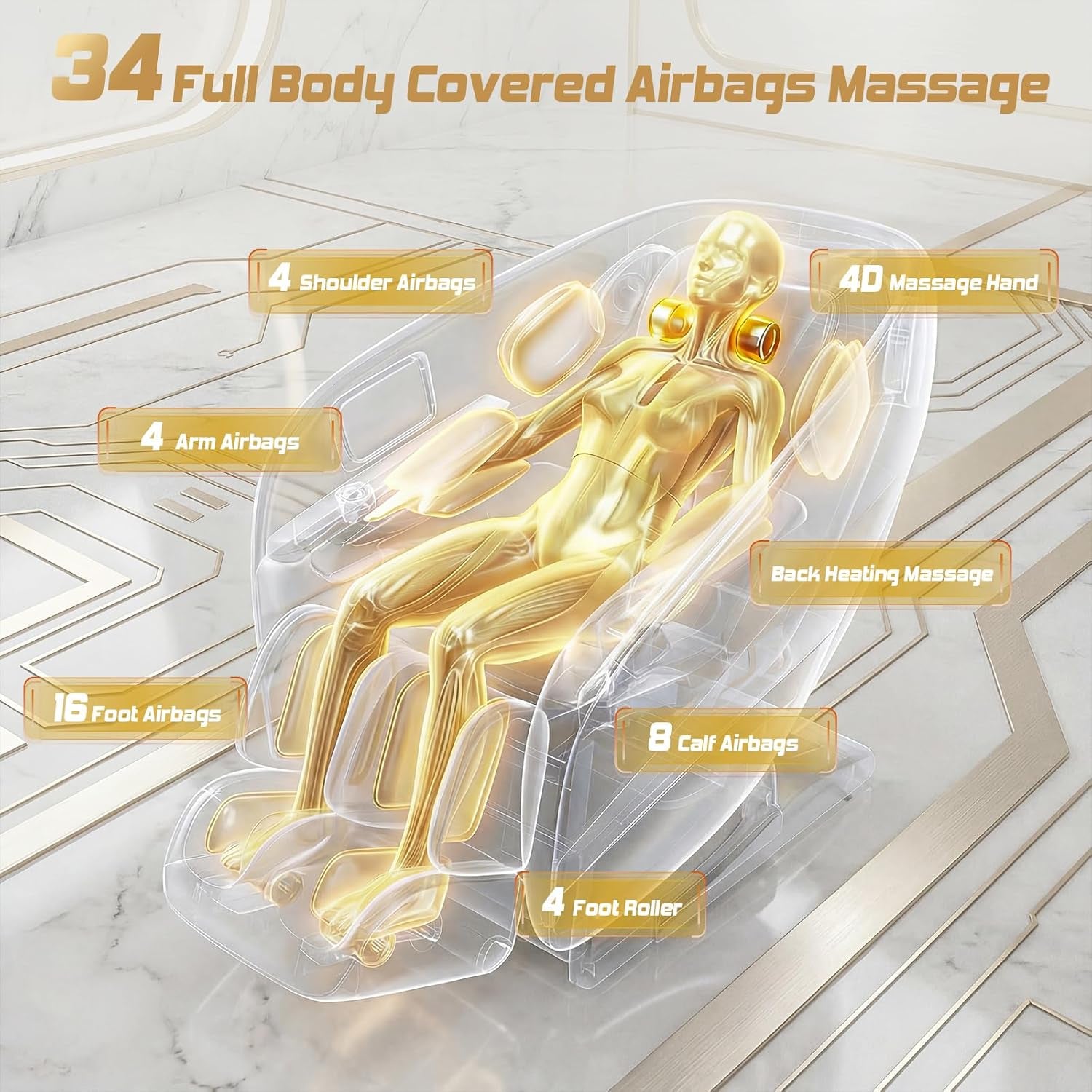 4D Massage Chair Full Body, Zero Gravity Recliner,34 Airbags Massage,20 Auto Massage Programs,Auto Body Scan,Ai Voice Control,55" SL Track,Beige