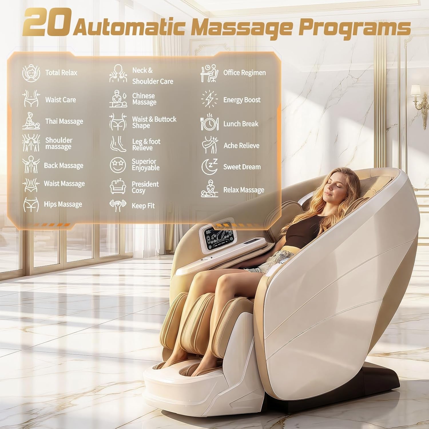 4D Massage Chair Full Body, Zero Gravity Recliner,34 Airbags Massage,20 Auto Massage Programs,Auto Body Scan,Ai Voice Control,55" SL Track,Beige