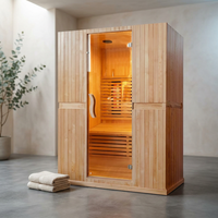 Infrared Home Sauna Room for 2 Persons Sauna Spa Room Hemlock Wood Infrared Sauna Cabin Dry Sauna with Full Spectrum Radiator, LED Light, Bluetooth, MP3, USB (2 Person Sauna Room) — Studio Shot