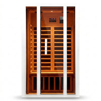 2 Person Extendable FAR Infrared Sauna for Home, Hemlock Wood Low EMF 6 Carbon Heaters Indoor Saunas with LED Lights, Bluetooth Speaker, Digital Control Panel, and Seating Bench — Studio Shot
