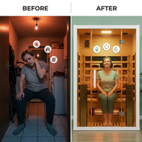 2 Person Extendable FAR Infrared Sauna for Home, Hemlock Wood Low EMF 6 Carbon Heaters Indoor Saunas with LED Lights, Bluetooth Speaker, Digital Control Panel, and Seating Bench — Before & After