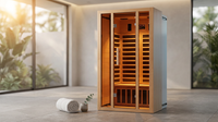 2 Person Extendable FAR Infrared Sauna for Home, Hemlock Wood Low EMF 6 Carbon Heaters Indoor Saunas with LED Lights, Bluetooth Speaker, Digital Control Panel, and Seating Bench — Lifestyle