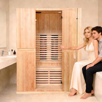 Infrared Home Sauna Room for 2 Persons Sauna Spa Room Hemlock Wood Infrared Sauna Cabin Dry Sauna with Full Spectrum Radiator, LED Light, Bluetooth, MP3, USB (2 Person Sauna Room)